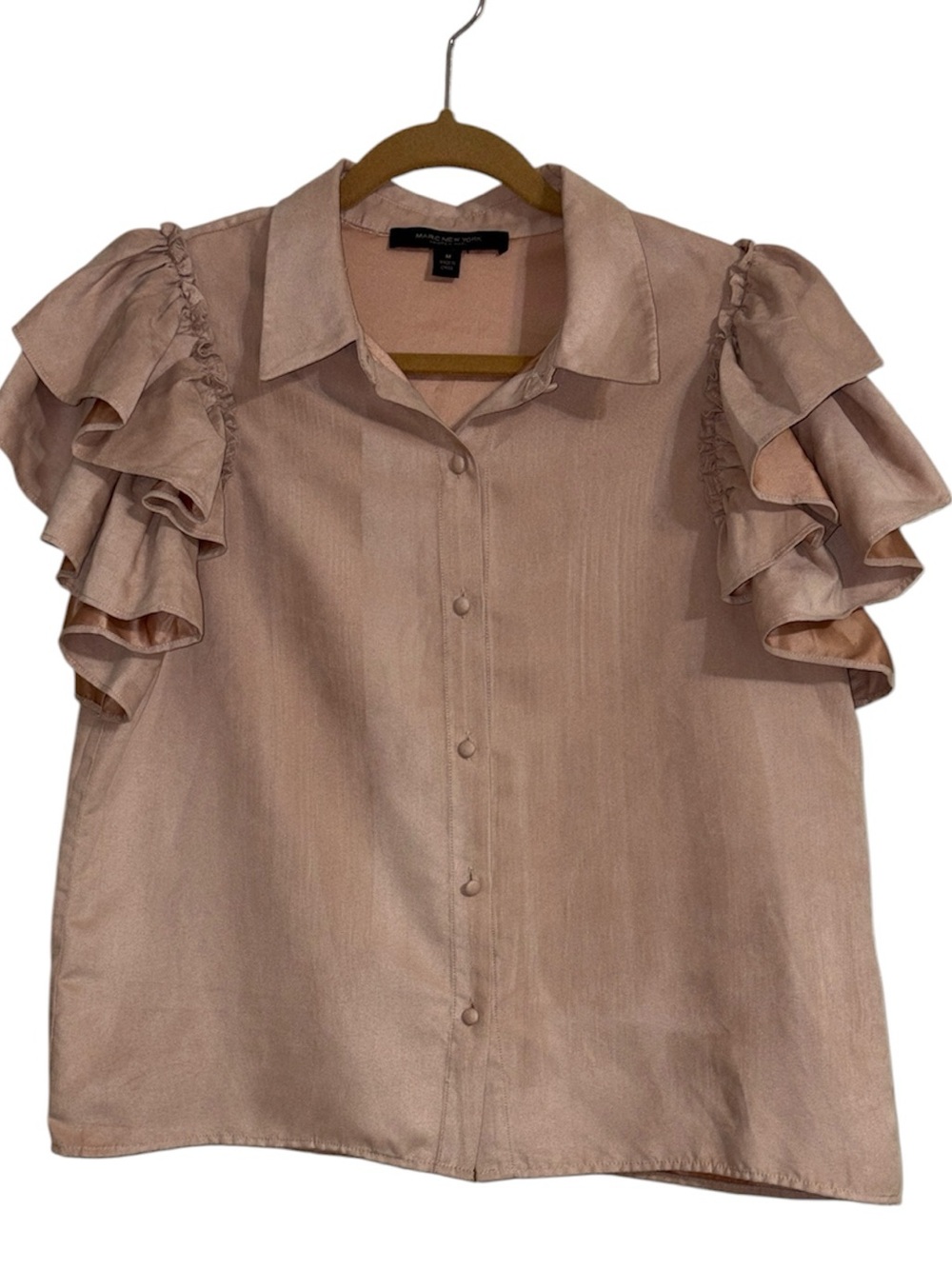 Mark New York Ruffled Sleeve Button Down Shirt in Blush Pink